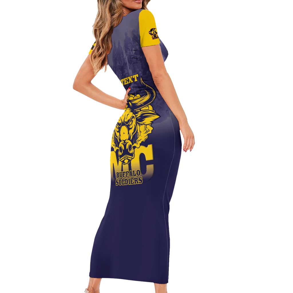 Personalized African American Buffalo Soldier Short Sleeve Bodycon Dress We Can We Will - Navy Blue - Wonder Print Shop