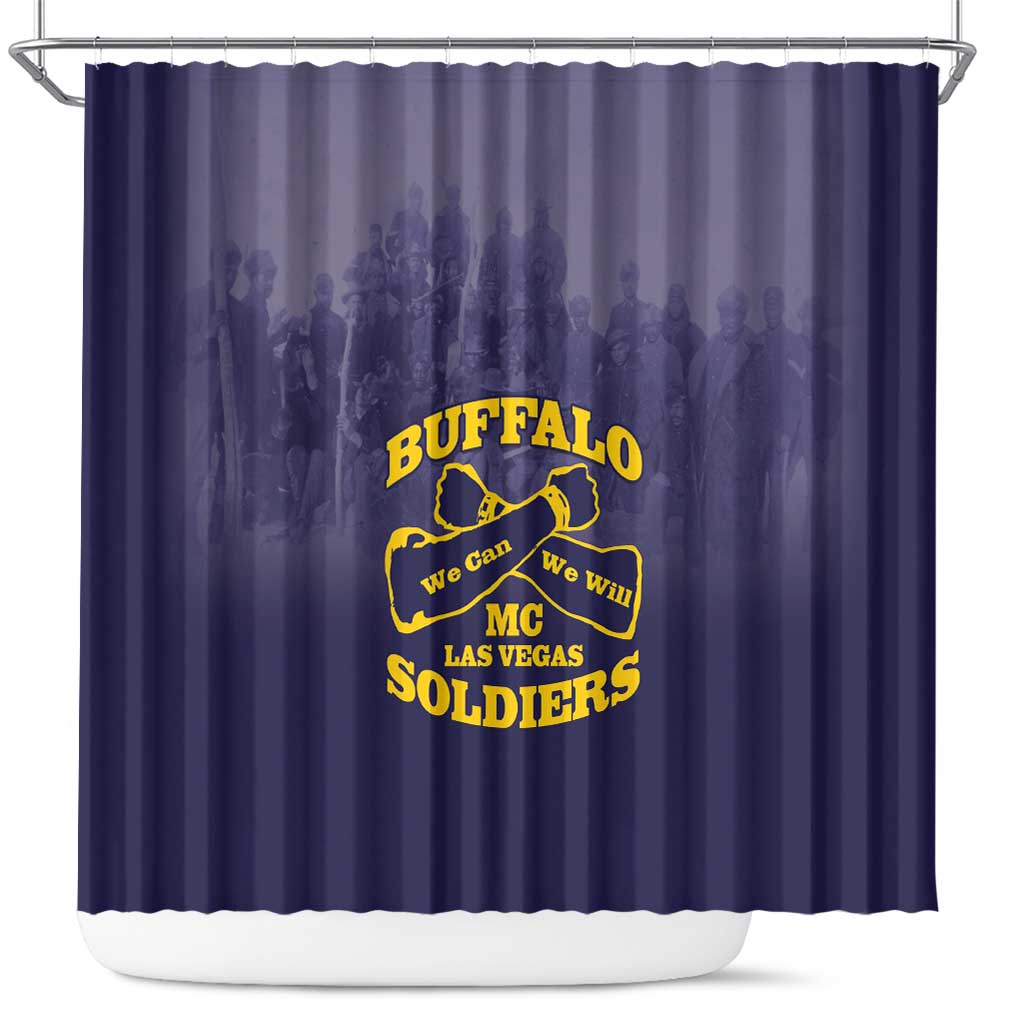African American Buffalo Soldier Shower Curtain We Can We Will - Navy Blue - Wonder Print Shop