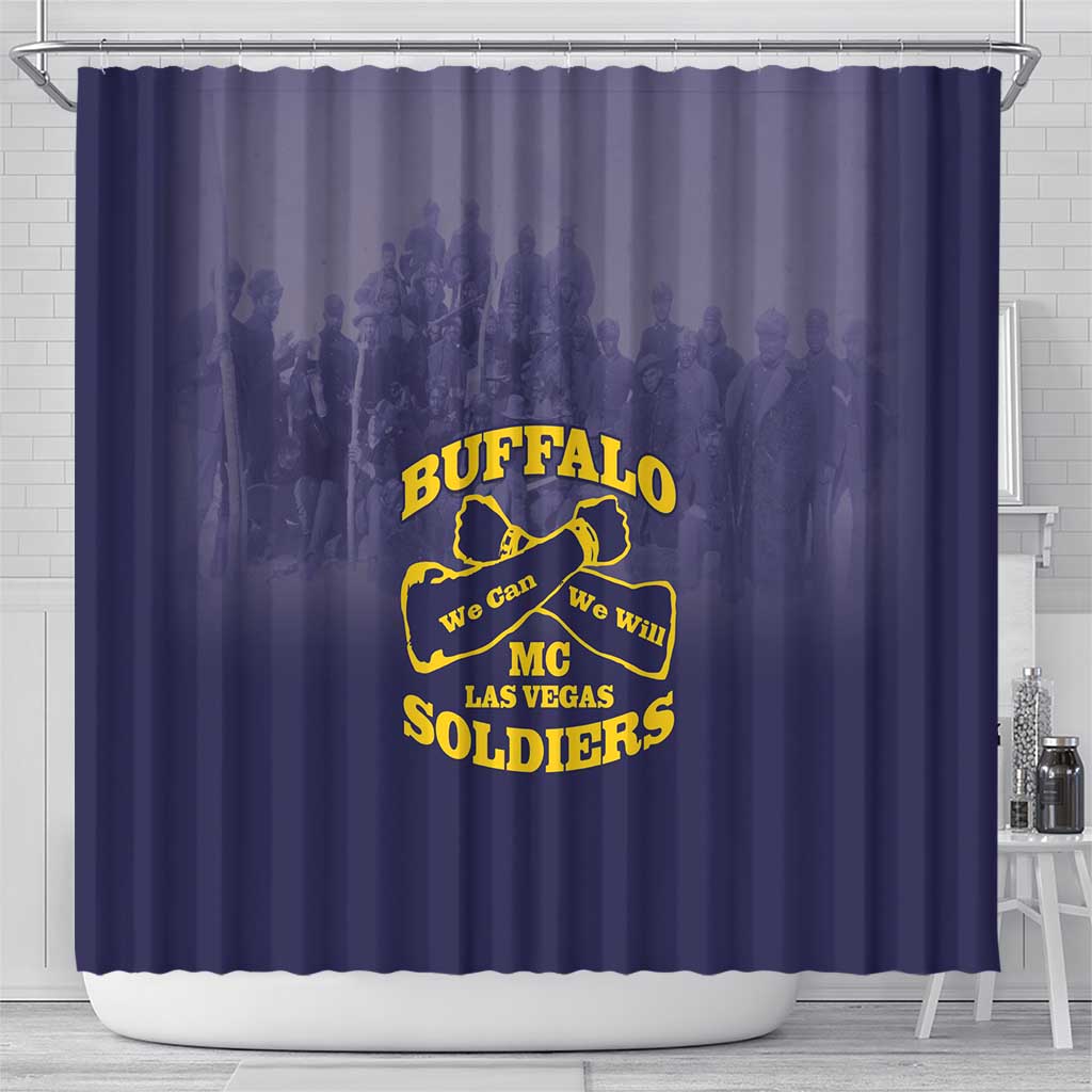 African American Buffalo Soldier Shower Curtain We Can We Will - Navy Blue - Wonder Print Shop