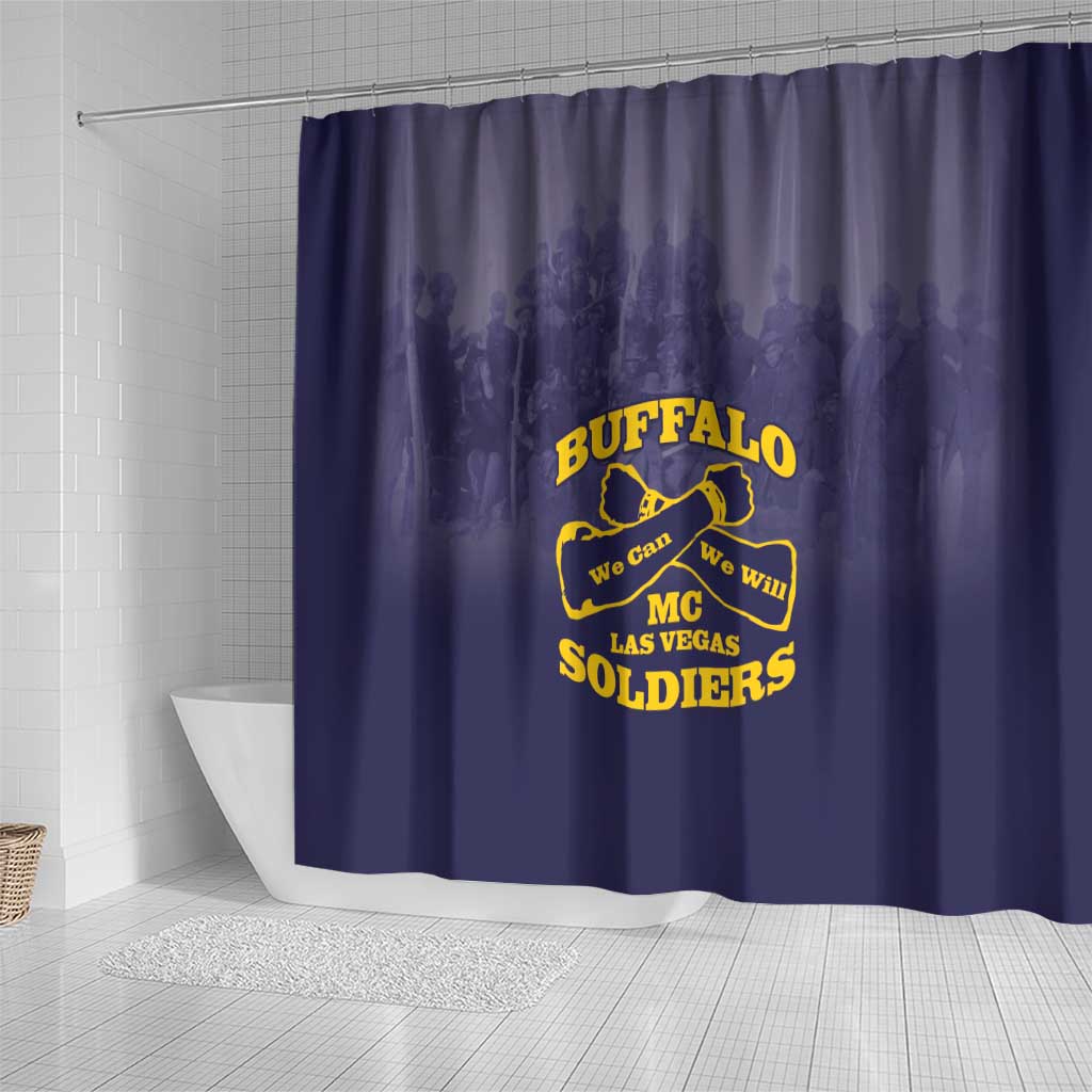 African American Buffalo Soldier Shower Curtain We Can We Will - Navy Blue - Wonder Print Shop