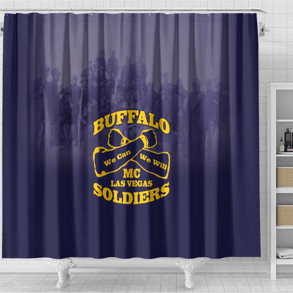 African American Buffalo Soldier Shower Curtain We Can We Will - Navy Blue - Wonder Print Shop
