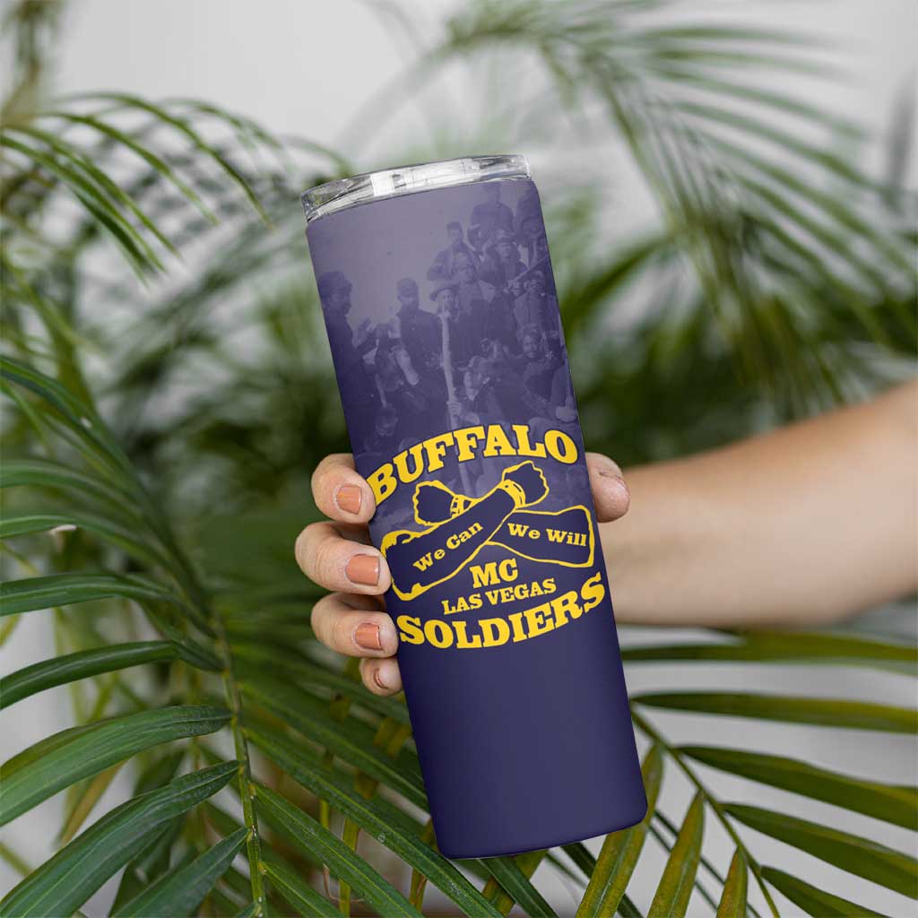 Personalized African American Buffalo Soldier Skinny Tumbler We Can We Will - Navy Blue - Wonder Print Shop