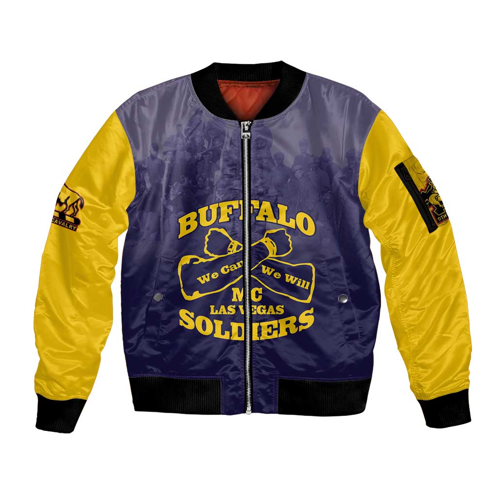 Personalized African American Buffalo Soldier Sleeve Zip Bomber Jacket We Can We Will - Navy Blue - Wonder Print Shop