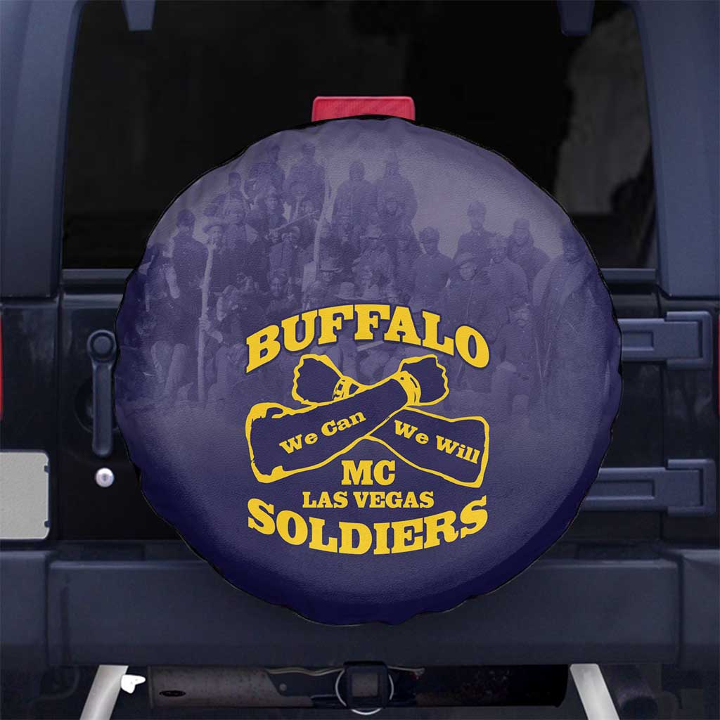 African American Buffalo Soldier Spare Tire Cover We Can We Will - Navy Blue - Wonder Print Shop