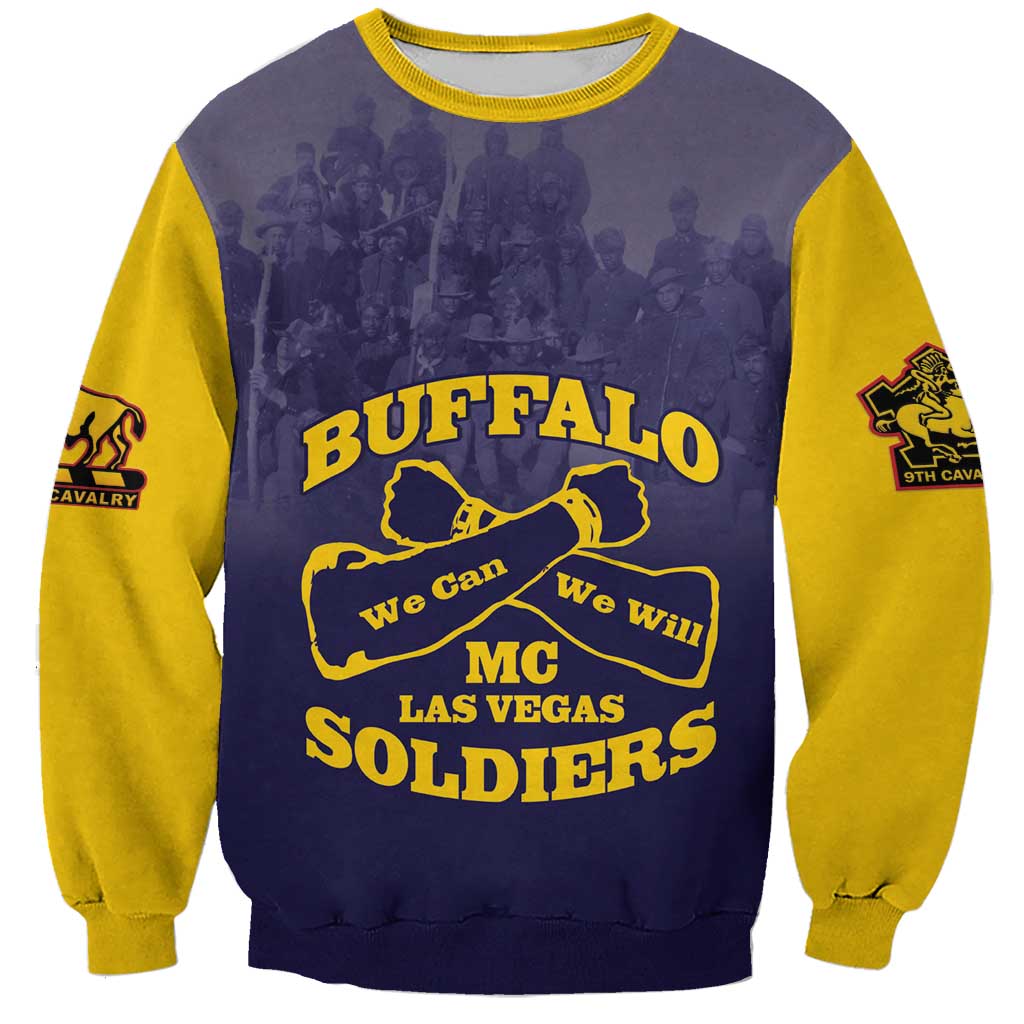 Personalized African American Buffalo Soldier Sweatshirt We Can We Will - Navy Blue - Wonder Print Shop