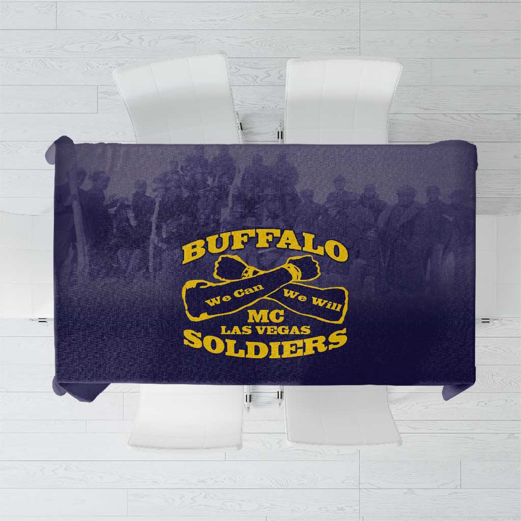 African American Buffalo Soldier Tablecloth We Can We Will - Navy Blue - Wonder Print Shop