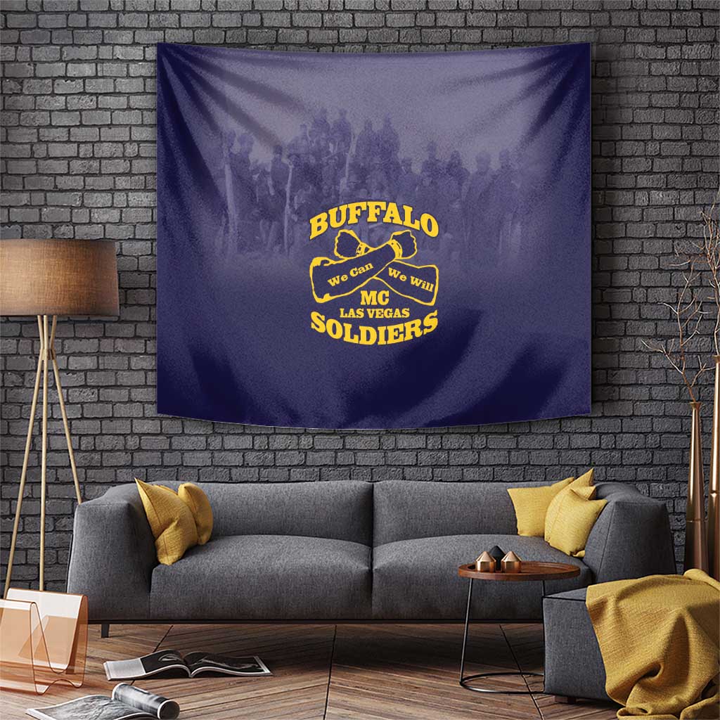 African American Buffalo Soldier Tapestry We Can We Will - Navy Blue - Wonder Print Shop