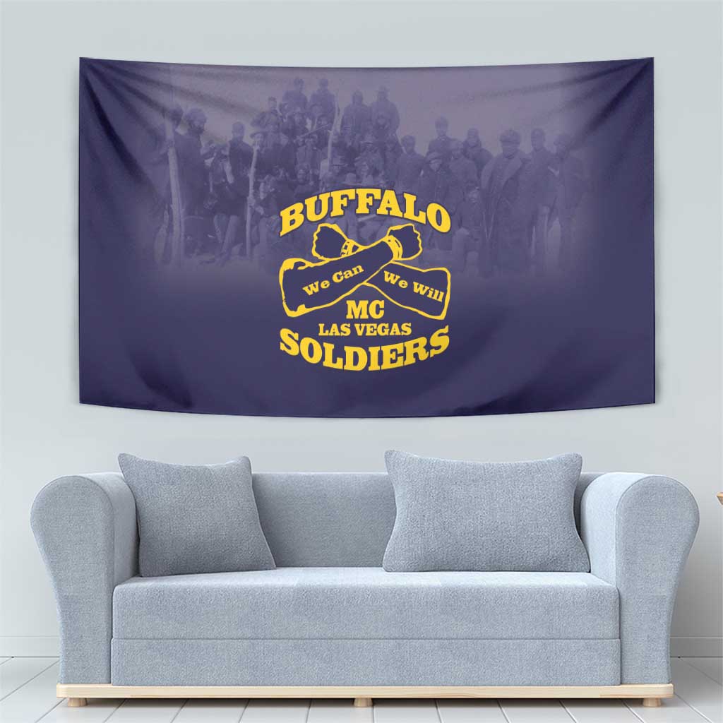 African American Buffalo Soldier Tapestry We Can We Will - Navy Blue - Wonder Print Shop