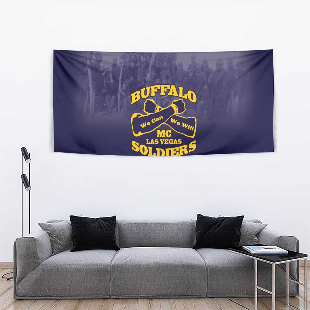 African American Buffalo Soldier Tapestry We Can We Will - Navy Blue - Wonder Print Shop