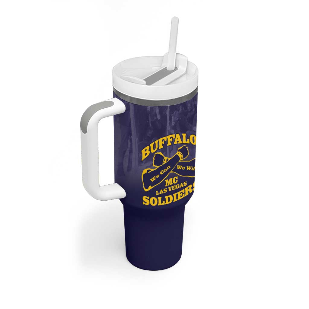 Personalized African American Buffalo Soldier Tumbler With Handle We Can We Will - Navy Blue - Wonder Print Shop