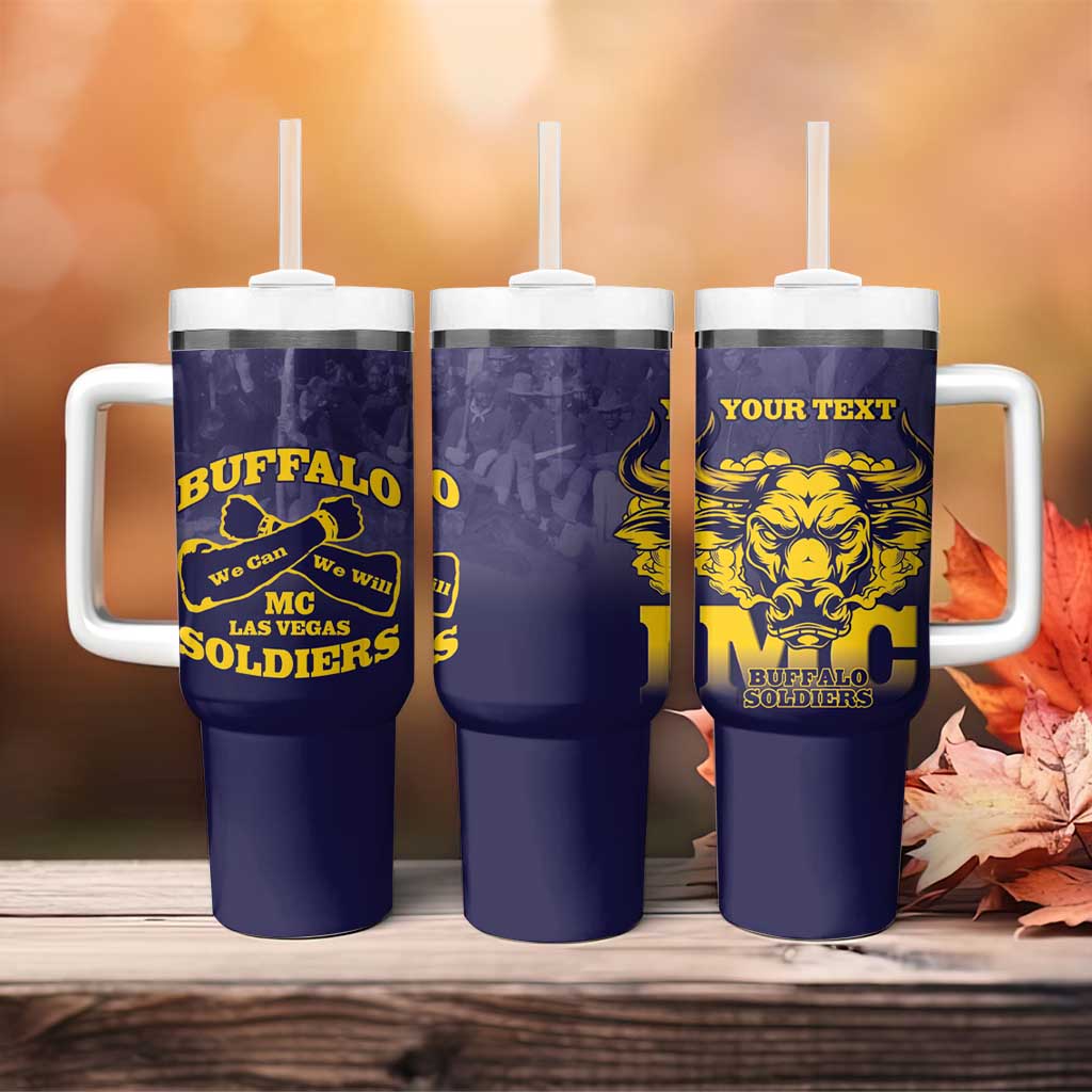 Personalized African American Buffalo Soldier Tumbler With Handle We Can We Will - Navy Blue - Wonder Print Shop