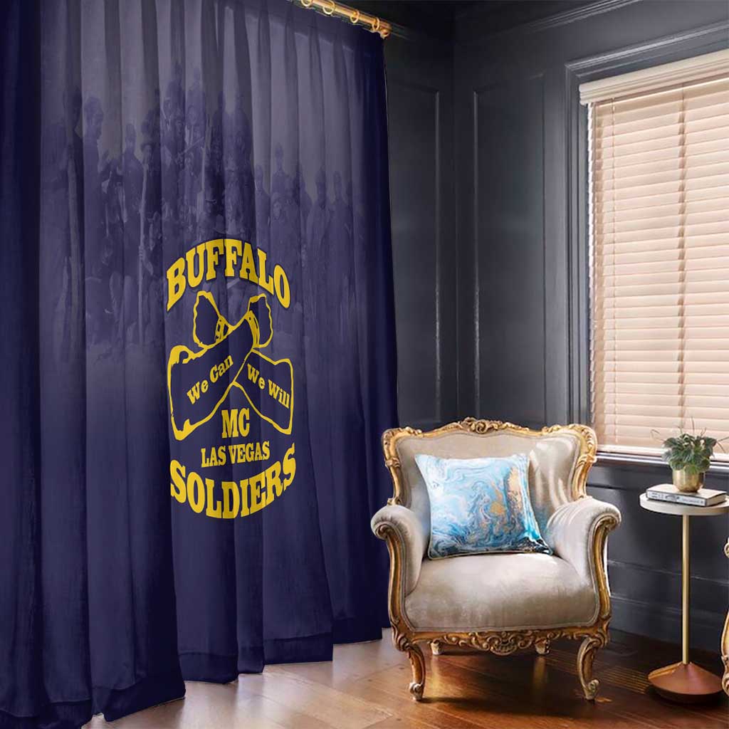 African American Buffalo Soldier Window Curtain We Can We Will - Navy Blue - Wonder Print Shop