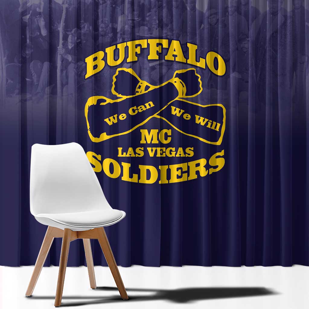 African American Buffalo Soldier Window Curtain We Can We Will - Navy Blue - Wonder Print Shop