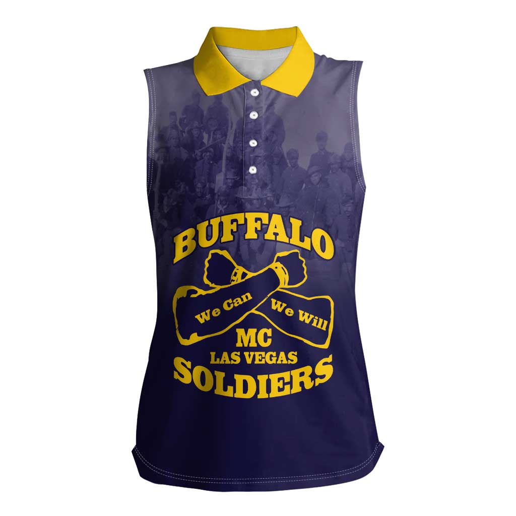 Personalized African American Buffalo Soldier Women Sleeveless Polo Shirt We Can We Will - Navy Blue - Wonder Print Shop
