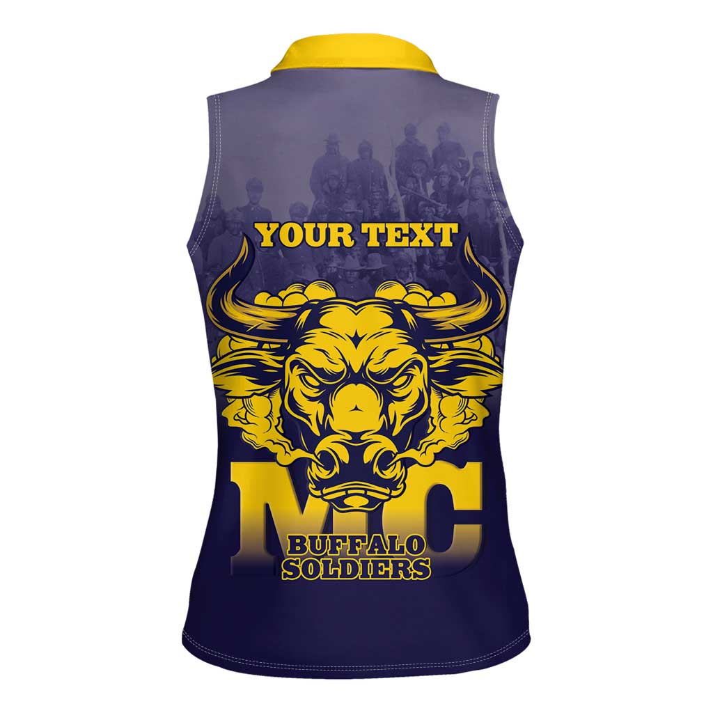 Personalized African American Buffalo Soldier Women Sleeveless Polo Shirt We Can We Will - Navy Blue - Wonder Print Shop