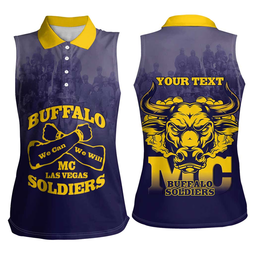 Personalized African American Buffalo Soldier Women Sleeveless Polo Shirt We Can We Will - Navy Blue - Wonder Print Shop