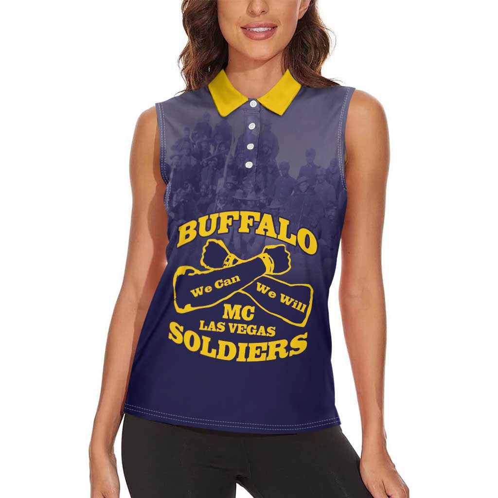 Personalized African American Buffalo Soldier Women Sleeveless Polo Shirt We Can We Will - Navy Blue - Wonder Print Shop