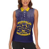 Personalized African American Buffalo Soldier Women Sleeveless Polo Shirt We Can We Will - Navy Blue - Wonder Print Shop