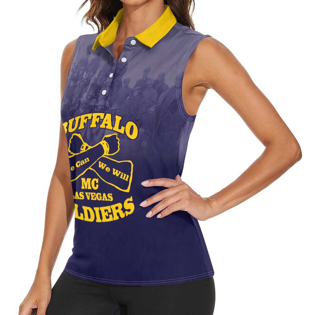 Personalized African American Buffalo Soldier Women Sleeveless Polo Shirt We Can We Will - Navy Blue - Wonder Print Shop