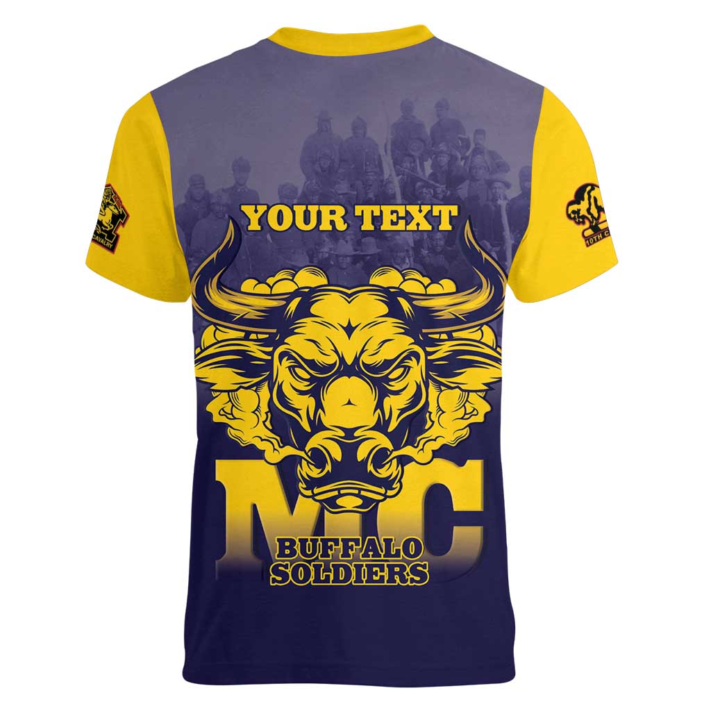 Personalized African American Buffalo Soldier Women V-Neck T-Shirt We Can We Will - Navy Blue - Wonder Print Shop