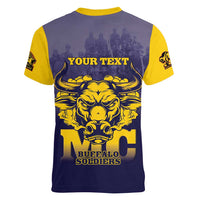 Personalized African American Buffalo Soldier Women V-Neck T-Shirt We Can We Will - Navy Blue - Wonder Print Shop
