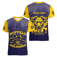 Personalized African American Buffalo Soldier Women V-Neck T-Shirt We Can We Will - Navy Blue - Wonder Print Shop