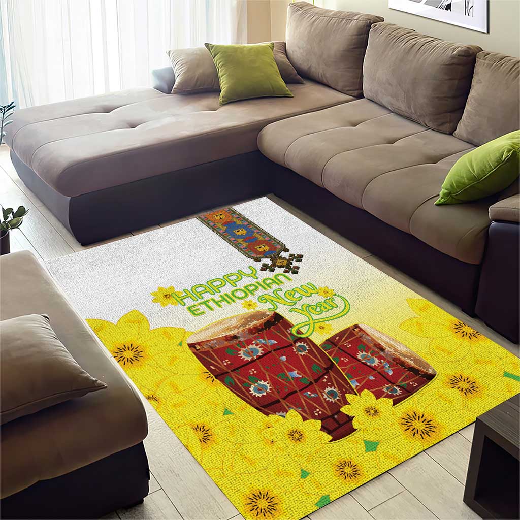 Ethiopian Enkutatash Area Rug Kebero Drum With Adey Abeba Flower - Wonder Print Shop