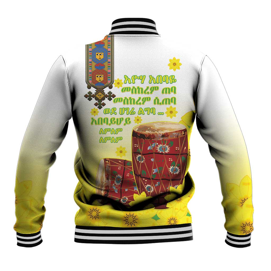 Ethiopian Enkutatash Baseball Jacket Kebero Drum With Adey Abeba Flower - Wonder Print Shop