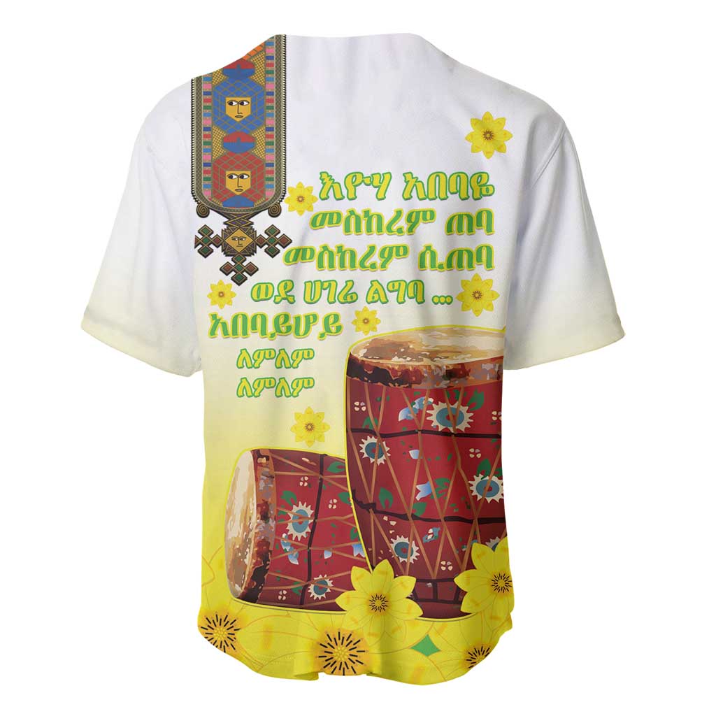 Ethiopian Enkutatash Baseball Jersey Kebero Drum With Adey Abeba Flower - Wonder Print Shop