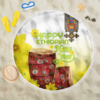 Ethiopian Enkutatash Beach Blanket Kebero Drum With Adey Abeba Flower - Wonder Print Shop