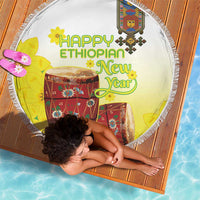 Ethiopian Enkutatash Beach Blanket Kebero Drum With Adey Abeba Flower - Wonder Print Shop