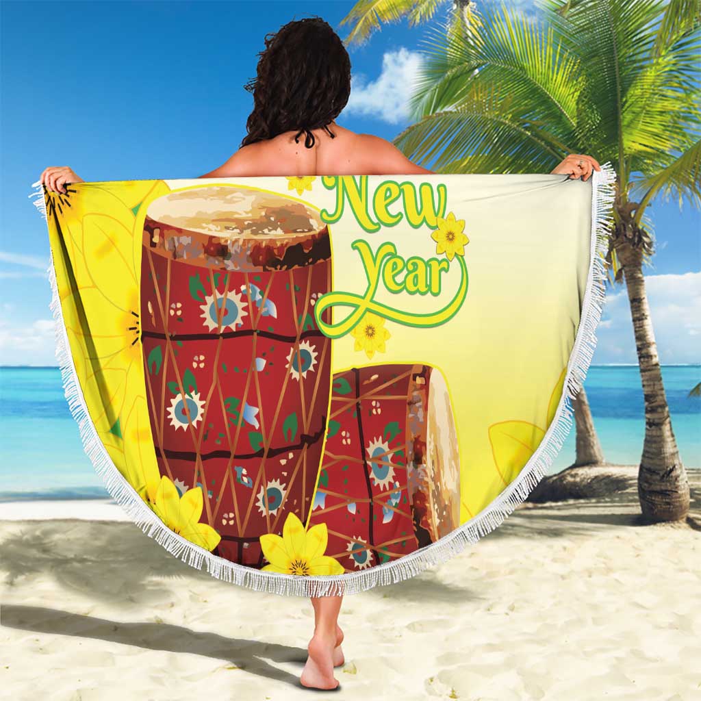 Ethiopian Enkutatash Beach Blanket Kebero Drum With Adey Abeba Flower - Wonder Print Shop