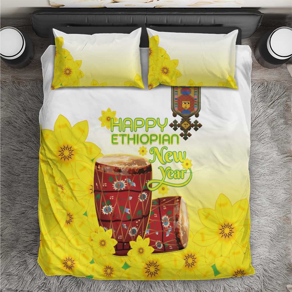 Ethiopian Enkutatash Bedding Set Kebero Drum With Adey Abeba Flower - Wonder Print Shop