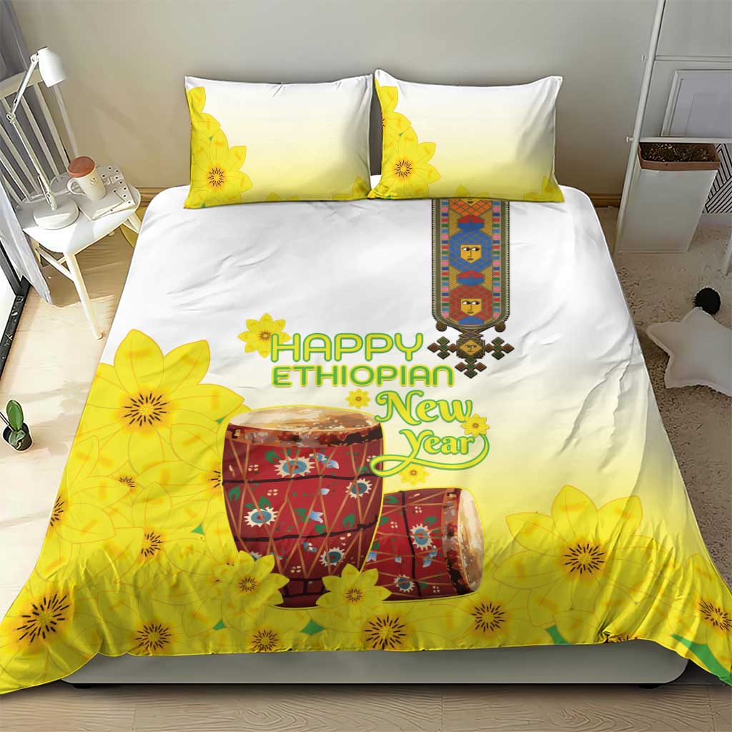Ethiopian Enkutatash Bedding Set Kebero Drum With Adey Abeba Flower - Wonder Print Shop