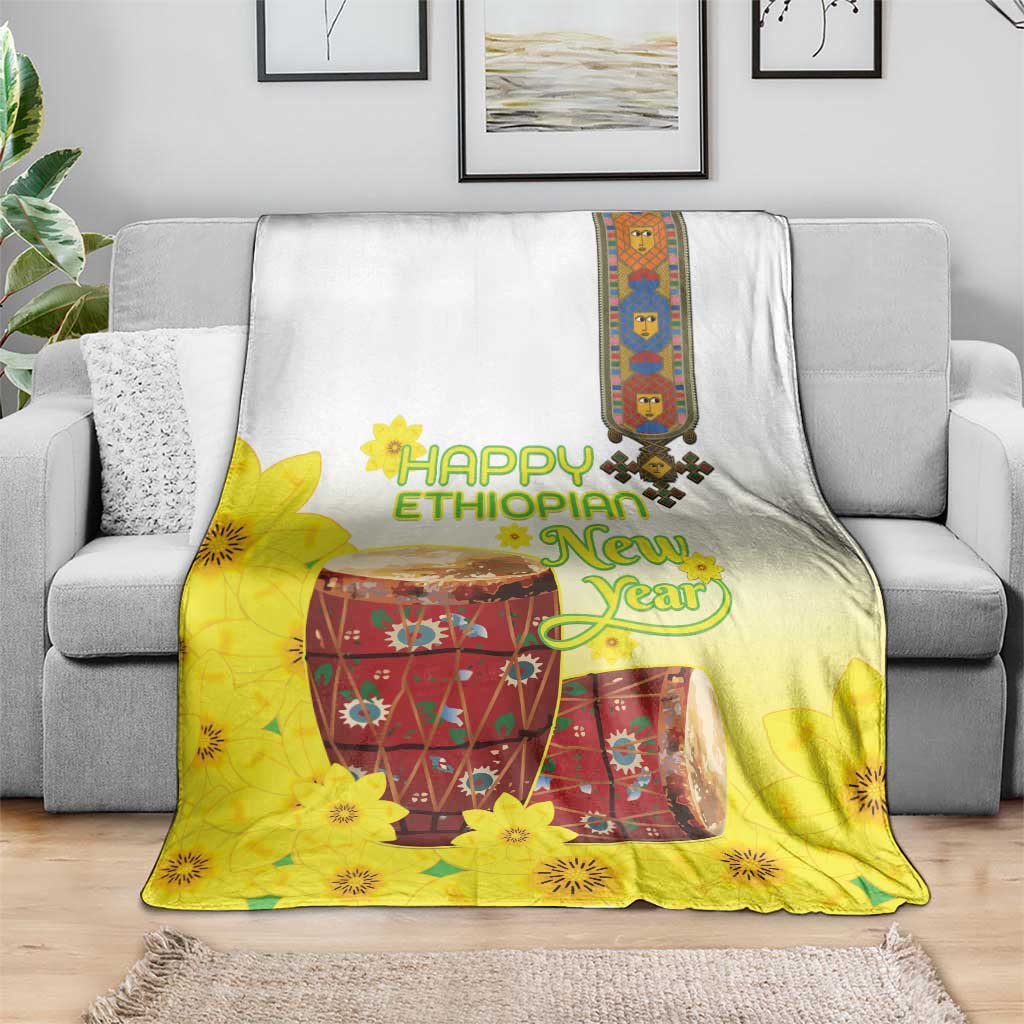 Ethiopian Enkutatash Blanket Kebero Drum With Adey Abeba Flower - Wonder Print Shop
