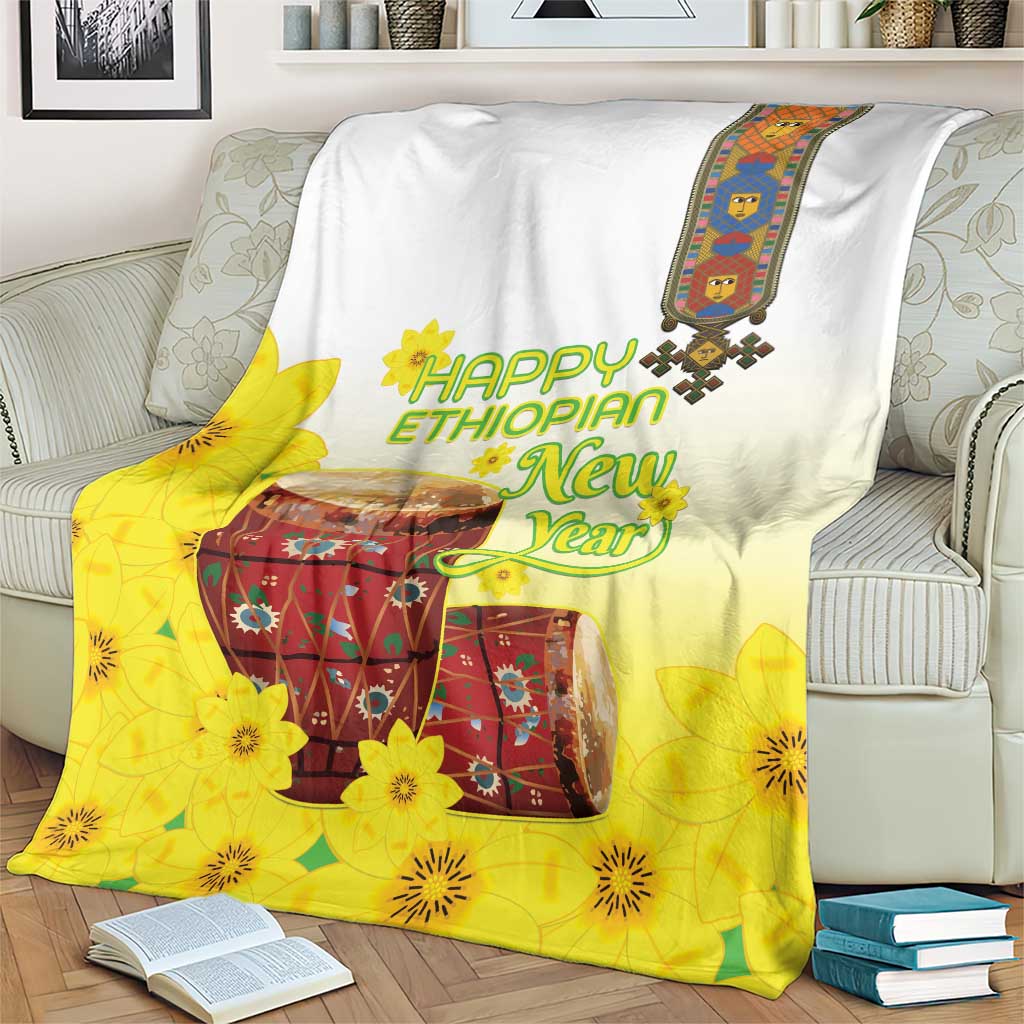 Ethiopian Enkutatash Blanket Kebero Drum With Adey Abeba Flower - Wonder Print Shop