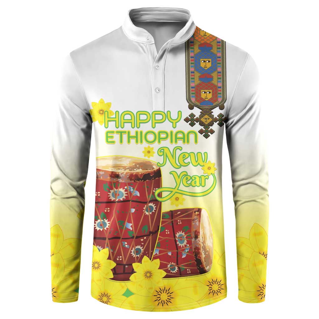 Ethiopian Enkutatash Button Sweatshirt Kebero Drum With Adey Abeba Flower - Wonder Print Shop