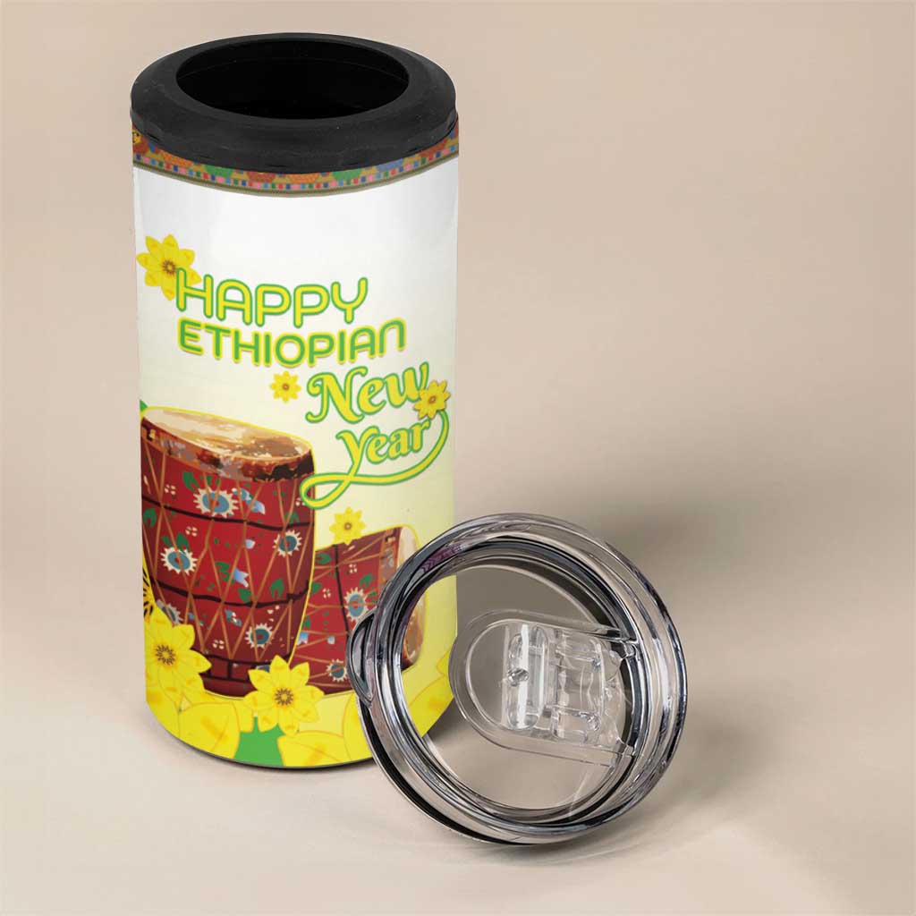 Ethiopian Enkutatash 4 in 1 Can Cooler Tumbler Kebero Drum With Adey Abeba Flower - Wonder Print Shop