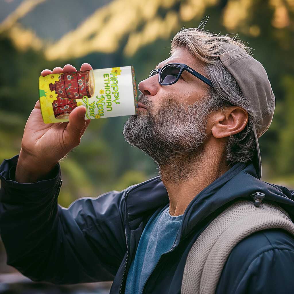 Ethiopian Enkutatash 4 in 1 Can Cooler Tumbler Kebero Drum With Adey Abeba Flower - Wonder Print Shop