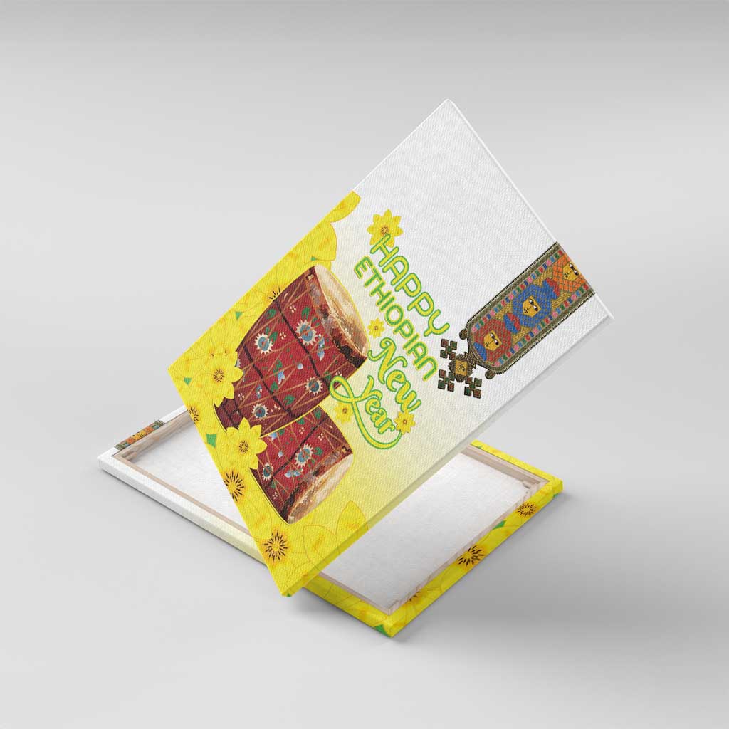 Ethiopian Enkutatash Canvas Wall Art Kebero Drum With Adey Abeba Flower - Wonder Print Shop