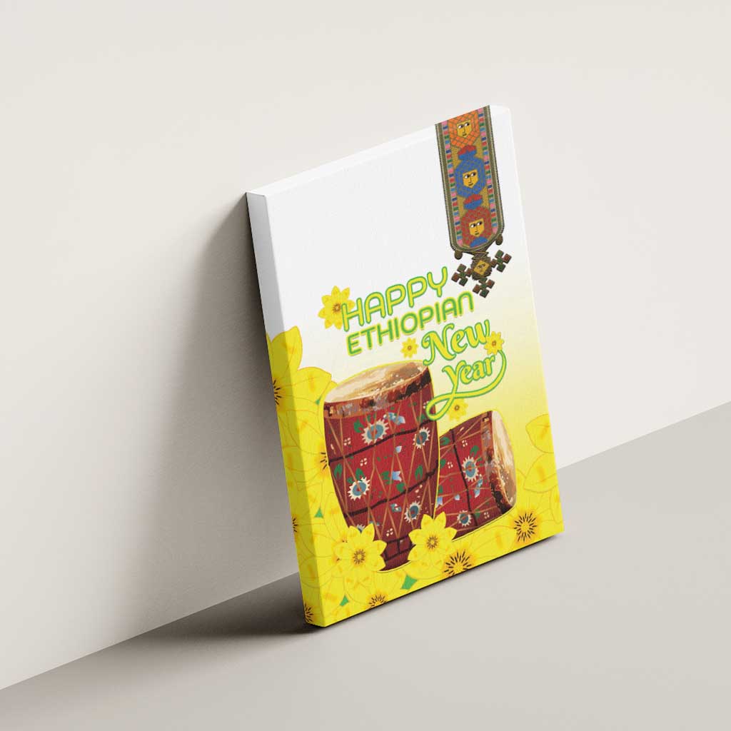 Ethiopian Enkutatash Canvas Wall Art Kebero Drum With Adey Abeba Flower - Wonder Print Shop