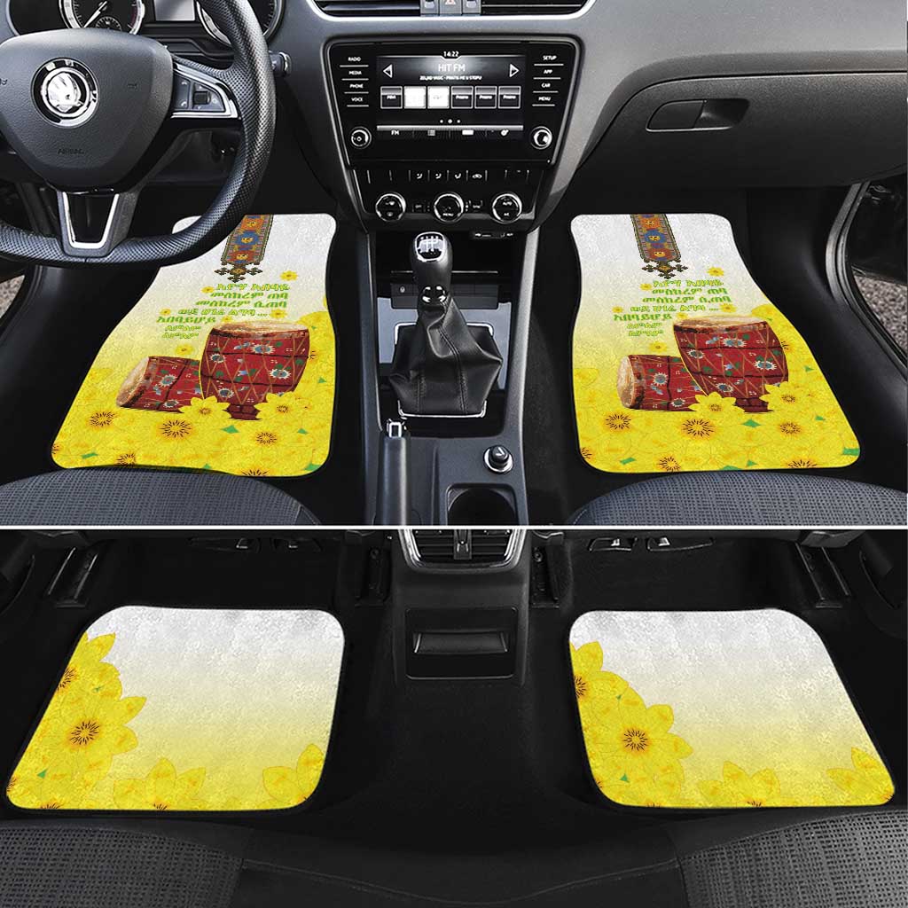 Ethiopian Enkutatash Car Mats Kebero Drum With Adey Abeba Flower - Wonder Print Shop
