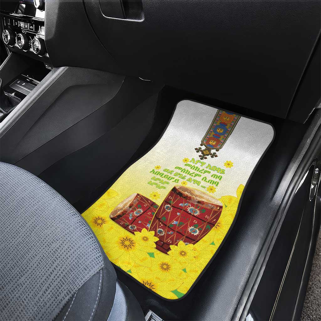 Ethiopian Enkutatash Car Mats Kebero Drum With Adey Abeba Flower - Wonder Print Shop