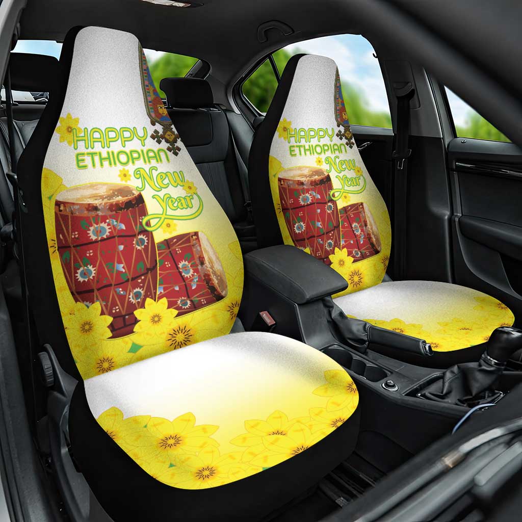 Ethiopian Enkutatash Car Seat Cover Kebero Drum With Adey Abeba Flower - Wonder Print Shop