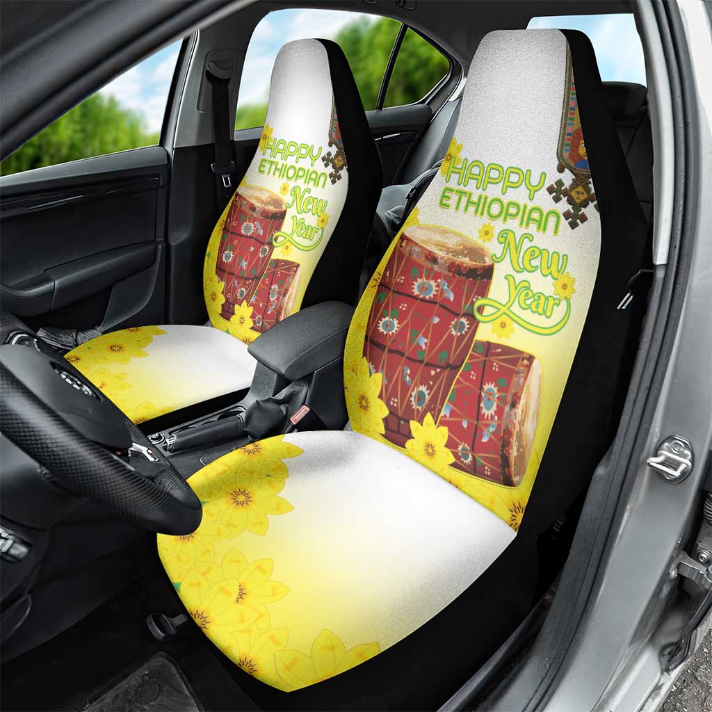 Ethiopian Enkutatash Car Seat Cover Kebero Drum With Adey Abeba Flower - Wonder Print Shop
