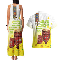Ethiopian Enkutatash Couples Matching Tank Maxi Dress and Hawaiian Shirt Kebero Drum With Adey Abeba Flower - Wonder Print Shop