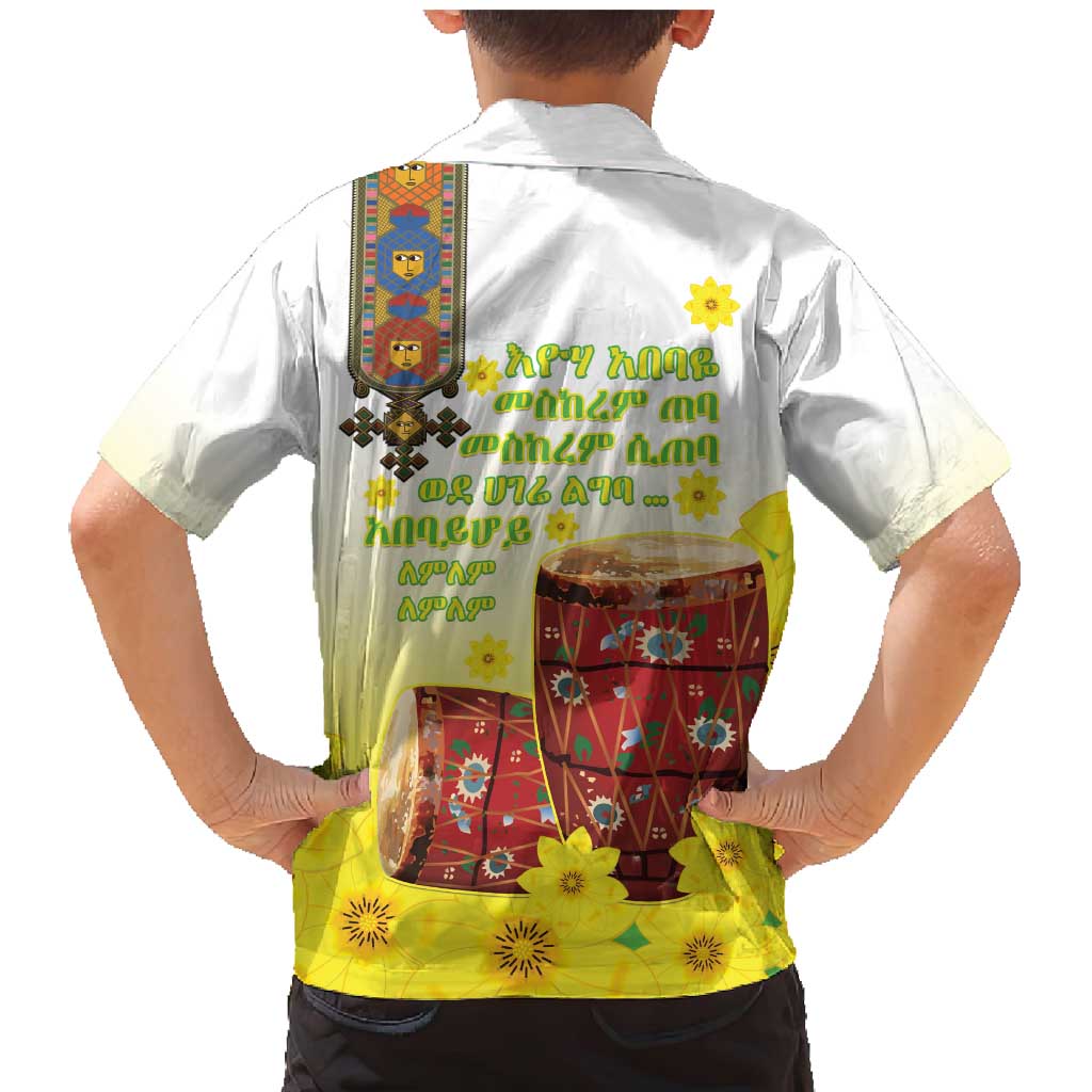 Ethiopian Enkutatash Family Matching Mermaid Dress and Hawaiian Shirt Kebero Drum With Adey Abeba Flower - Wonder Print Shop