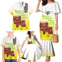 Ethiopian Enkutatash Family Matching Mermaid Dress and Hawaiian Shirt Kebero Drum With Adey Abeba Flower - Wonder Print Shop