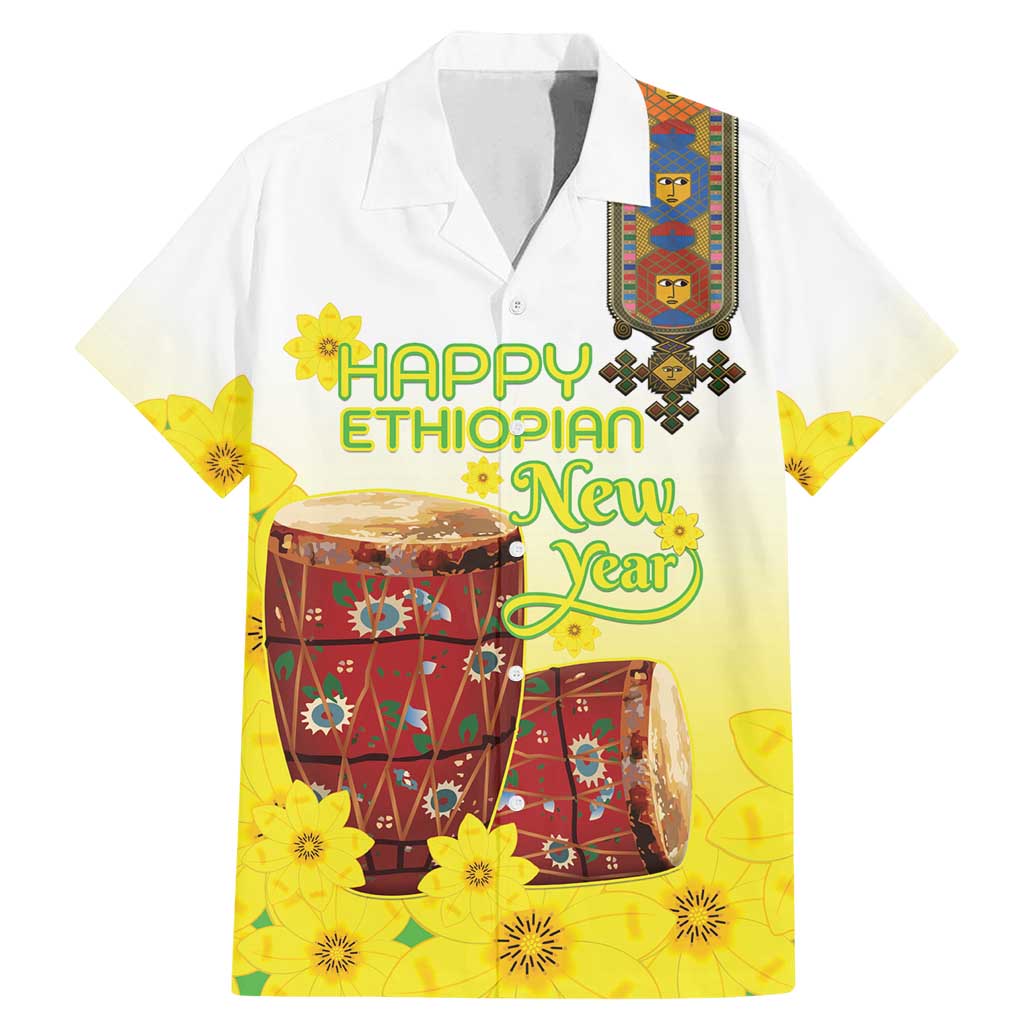 Ethiopian Enkutatash Family Matching Mermaid Dress and Hawaiian Shirt Kebero Drum With Adey Abeba Flower - Wonder Print Shop