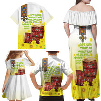 Ethiopian Enkutatash Family Matching Off Shoulder Maxi Dress and Hawaiian Shirt Kebero Drum With Adey Abeba Flower - Wonder Print Shop